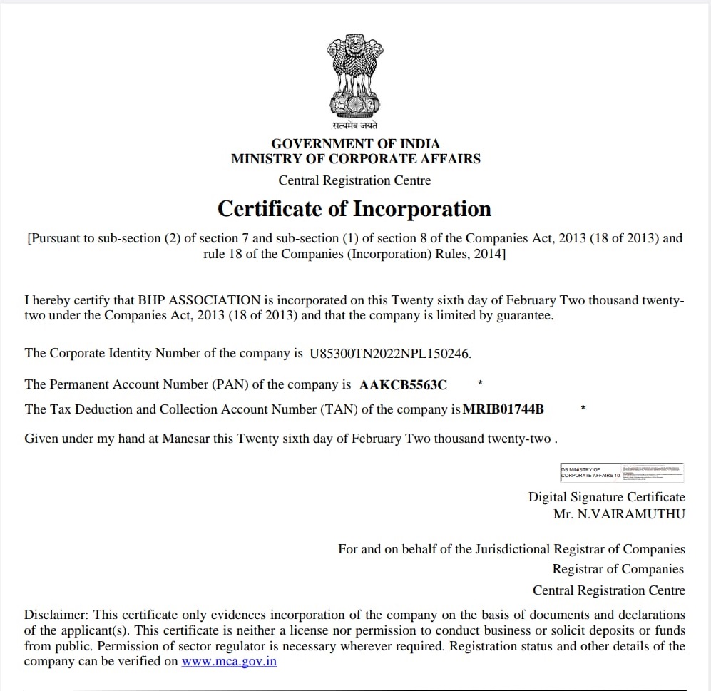 Registration Certificate